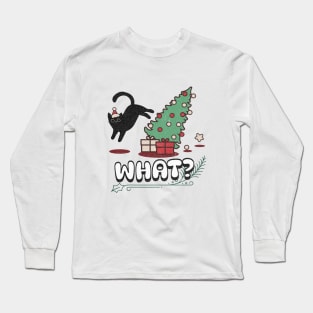 Cat Lover Gift - Cat Pushing Christmas Tree Long Sleeve T-Shirt